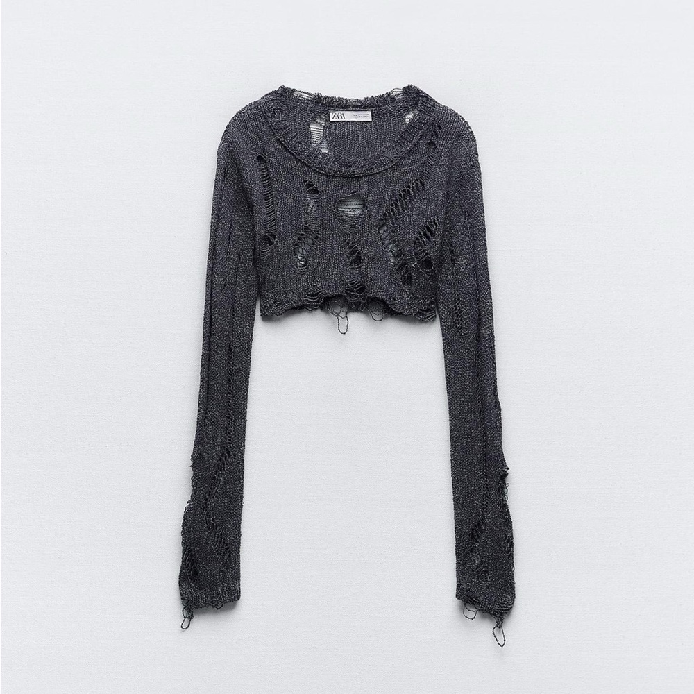 Zara Charcoal Distressed Long Sleeve Top
